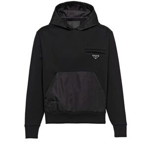 Authentic PRADA Re-Nylon black wool blend pullover hoodie sweater sz XL